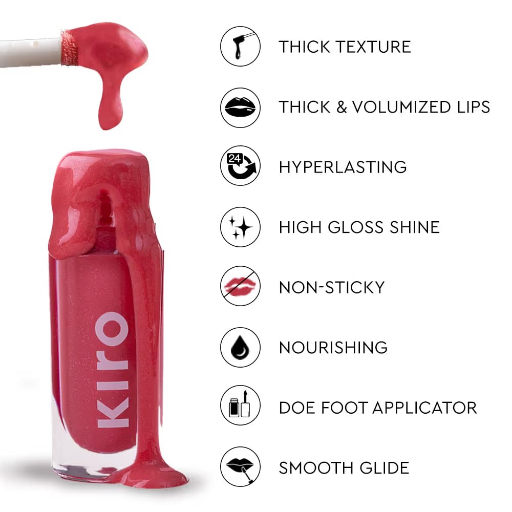 Kiro Lip Rizz Gloss - Rose All Day, 4.5g | Plumping, Hyperlasting, Non-Sticky | Infused with Tripeptides, Goji Berries & Menthol | High Shine, Collagen Boost, Instant Cooling