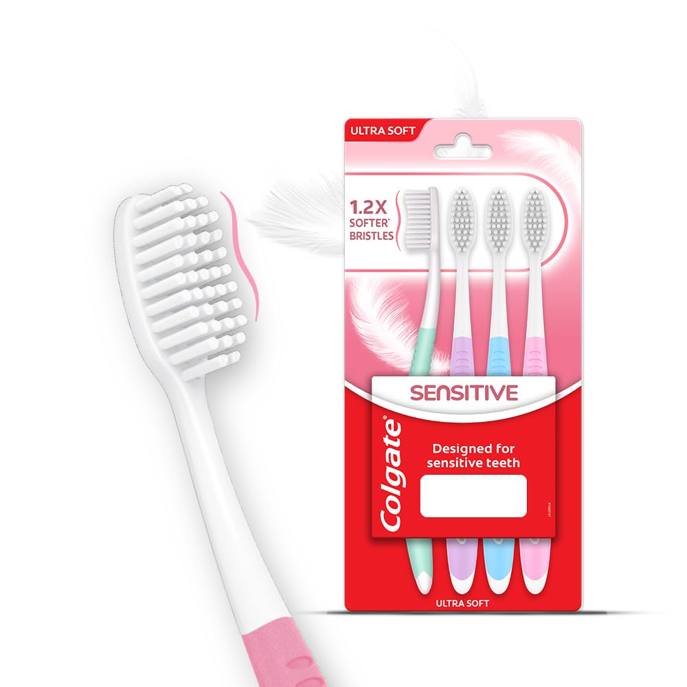 Colgate Sensitive Toothbrush Set | Ultra Soft Bristles | Sensitive Teeth 4 count (Pack of 1)