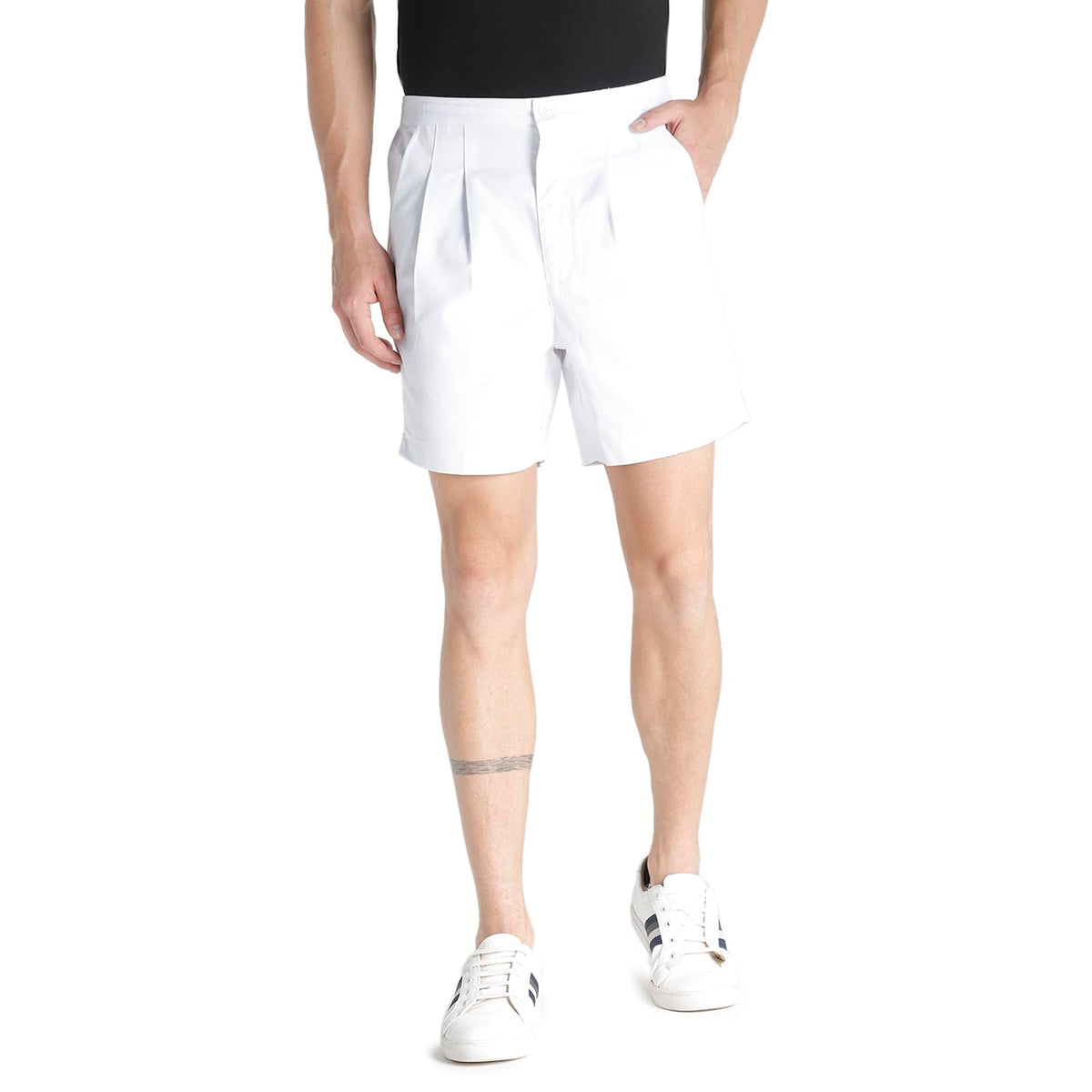 athlete Men's Classic Casual Shorts | Premium Cotton Blend | Structured Zipper Fly | Elastic Waist | Deep Side Pockets | Comfort Fit Standard 36 White
