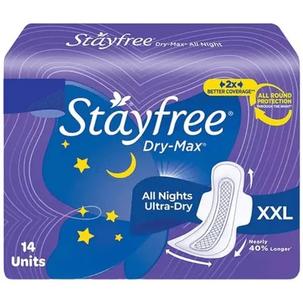 STAYFREE best Dry Max All Night XL 14+14+14 Wings Sanitary Pad - (Pack of 3) XXL