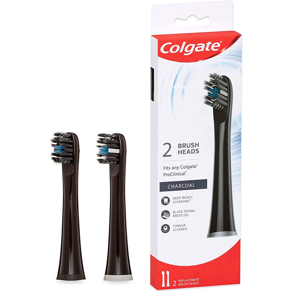 Colgate Proclinical 150 Charcoal Battery Powered Toothbrush Refill Heads, Pack of 2, Electric Brush Heads with Soft Bristles and Strong Strokes, Fits any Colgat