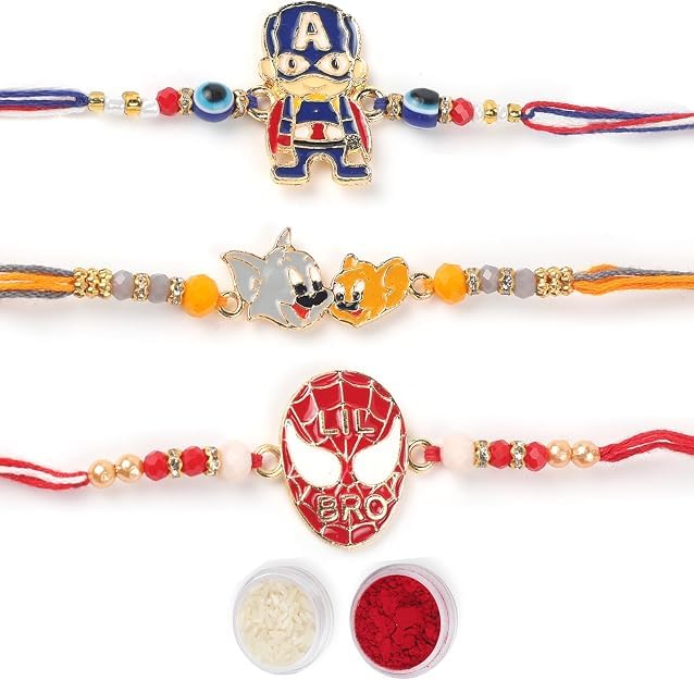 Rakhi Set of 3 Assorted Designs for Brother Raksha Bandhan