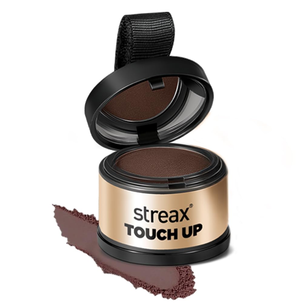 Streax Hair Root Touch Up for Grey Hair, Black – 4gm | Hair Cover Up Powder I Covers Grey Hair & Bald Patches | Instant Hair Colour Touch Up, Beard touch up for