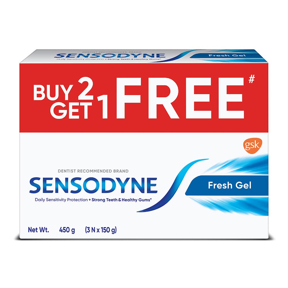 Sensodyne Toothpaste Fresh Gel Combo pack, Sensitive tooth paste for daily sensitivity protection, 450 gm multi-pack (150 gm) 150 g (Pack of 3)