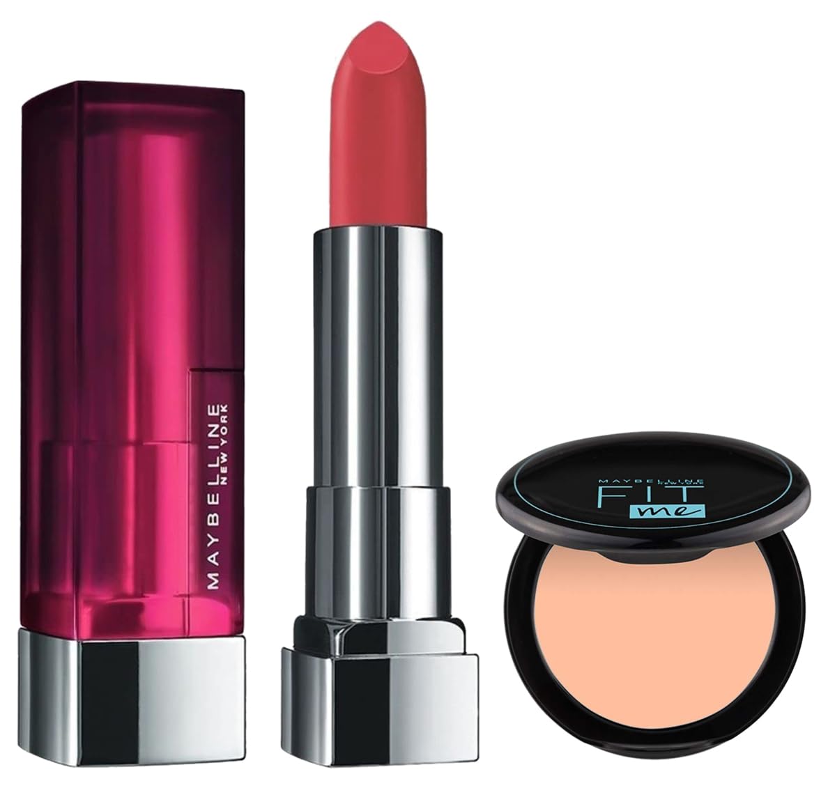 Maybelline New York Matte Lipstick, Intense Colour, 671 Heated Pink, 3.9g & Maybelline New York Compact Powder, With SPF to Protect Skin from Sun, Absorbs Oil,