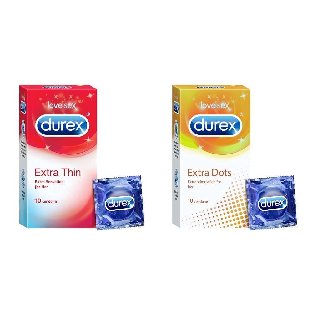 Durex Condoms Combo (Extra Thin 10s, Extra Dots 10s)