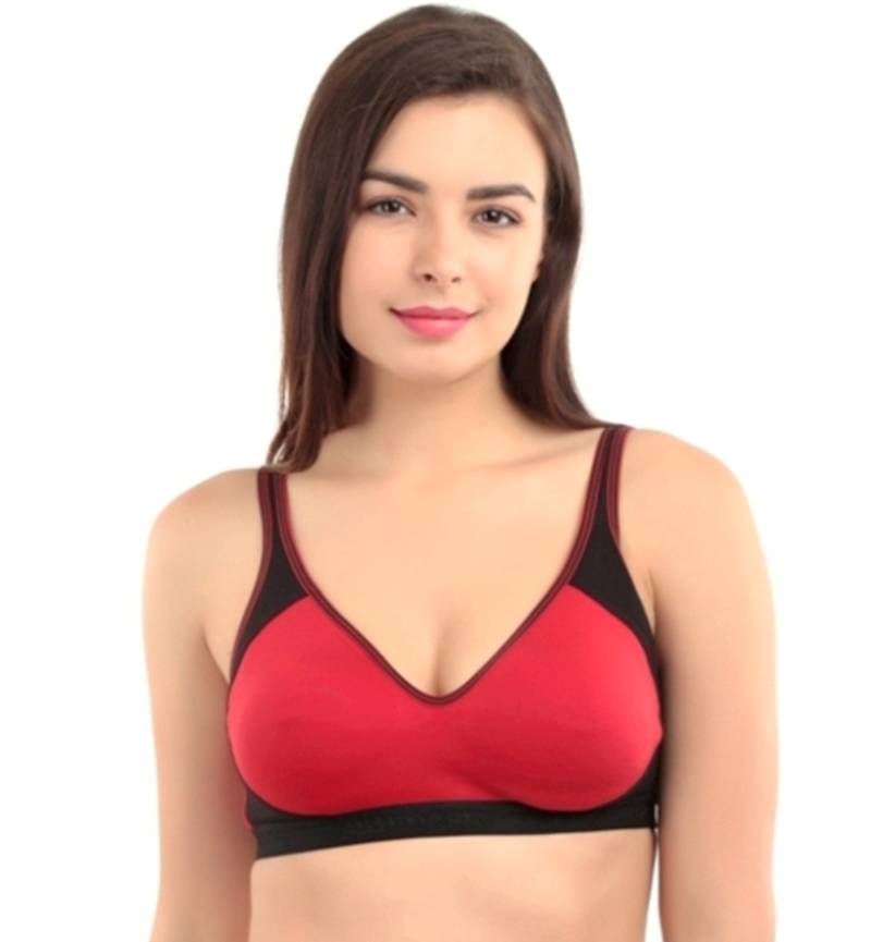 Abelino Red Non-Padded Seamless Full Coverage Sports Bra (28B) · 28B