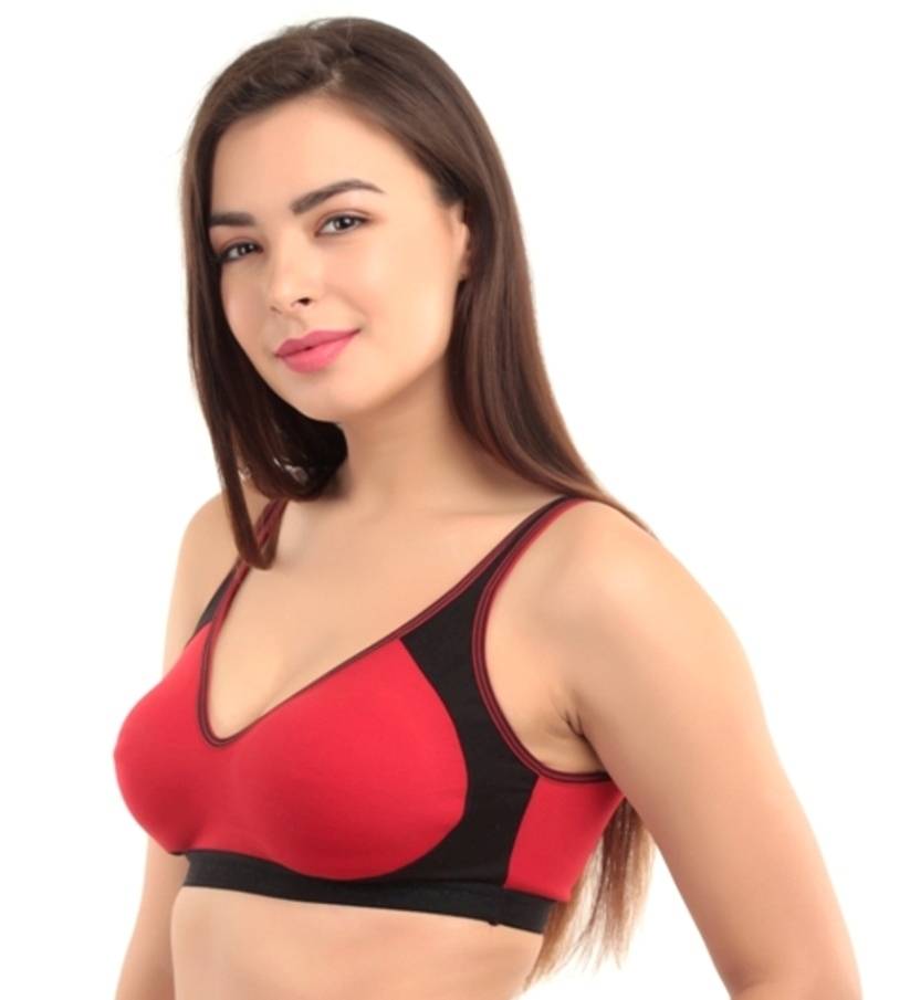 Abelino Red Non-Padded Seamless Full Coverage Sports Bra (28B) · 28B