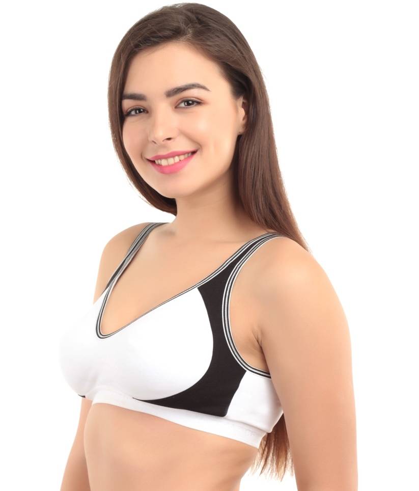 Abelino White Non-Padded Seamless Full Coverage Sports Bra (28B) · 28B