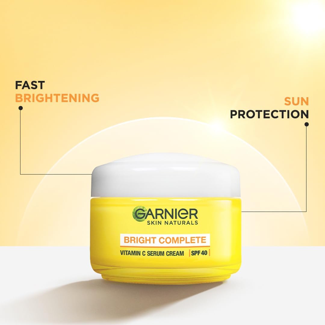 GARNIER Am - Pm Skincare Combo PACK (3 Items in the set) Bright complete vitamin-C Face wash 100g+Night Cream-45g+SPF-40 Serum Ceam-45g