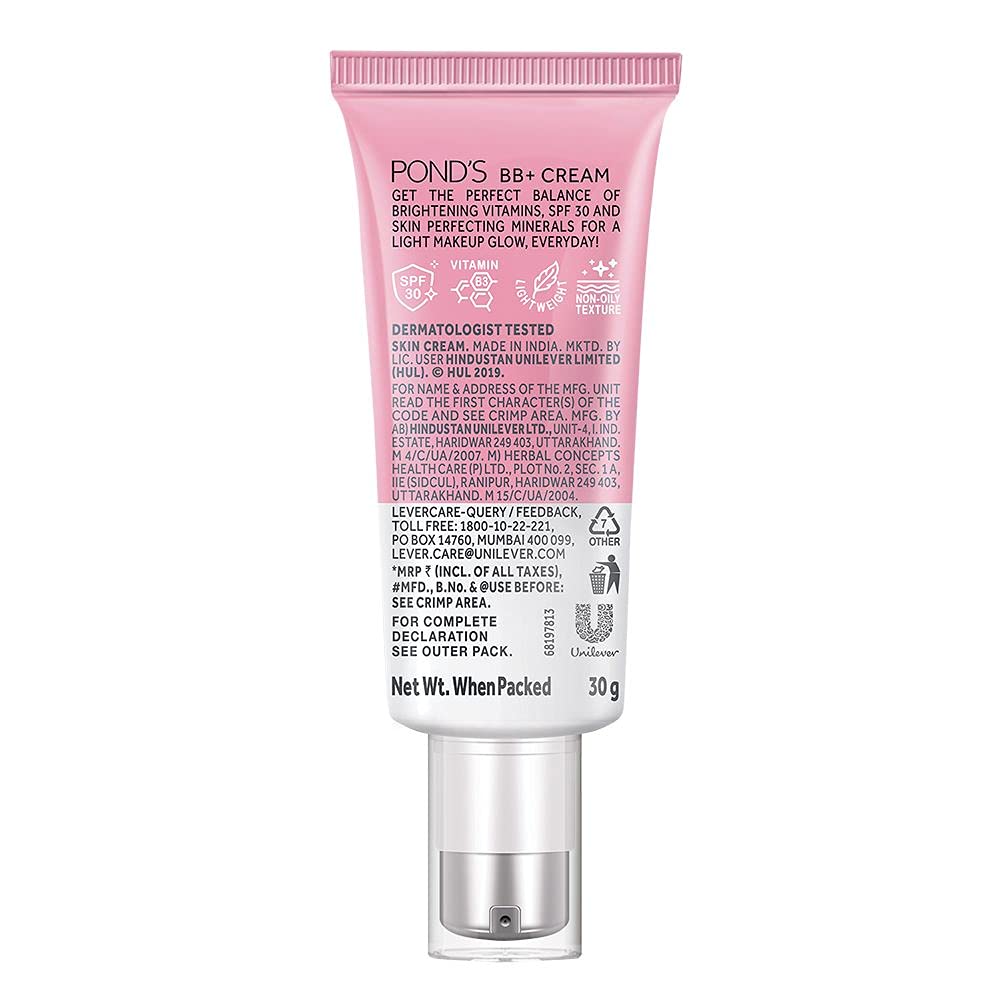 POND'S BB+ Cream, Instant Spot Coverage + Light Make-up Glow, Natural 30g 30 g (Pack of 1)