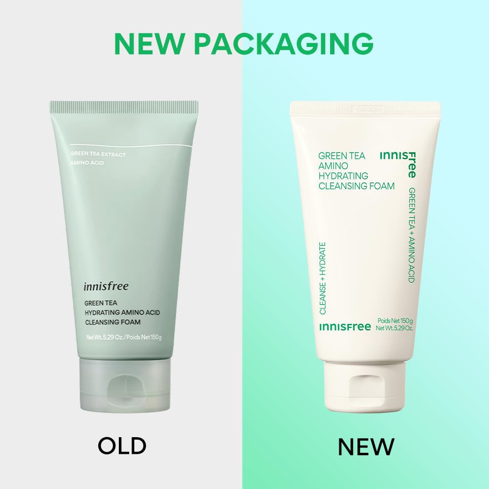 Innisfree Green Tea Amino Acid Cleansing Foam, Sulfate-Free Hydrating Korean Face Wash, Gentle Lather, pH-Balanced Skincare 150g