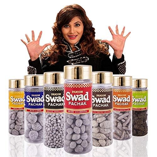 Swad Candy Pack (25 Digestive Toffees) & After Meal Mouthfresheners (White Sweet Saunf, Anardana, khatta Meetha aam, Banarasi Paan & Navratan Mukhwas Pachak) 6