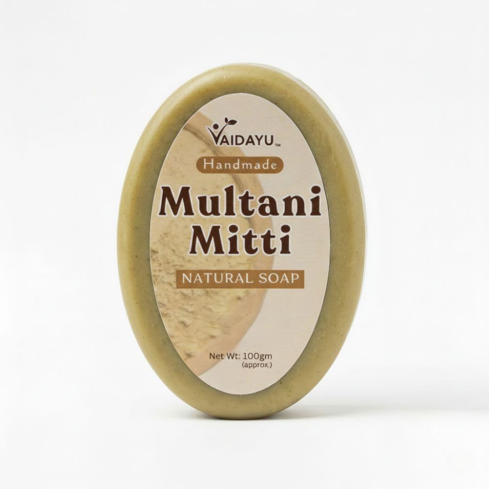 Handmade Multani Mitti Natural Soap for Oily & Acne-Prone Skin | Controls Excess Oil, Reduces Tan & Pigmentation | With Besan, Cow Milk & Vitamin E | 100g (1)