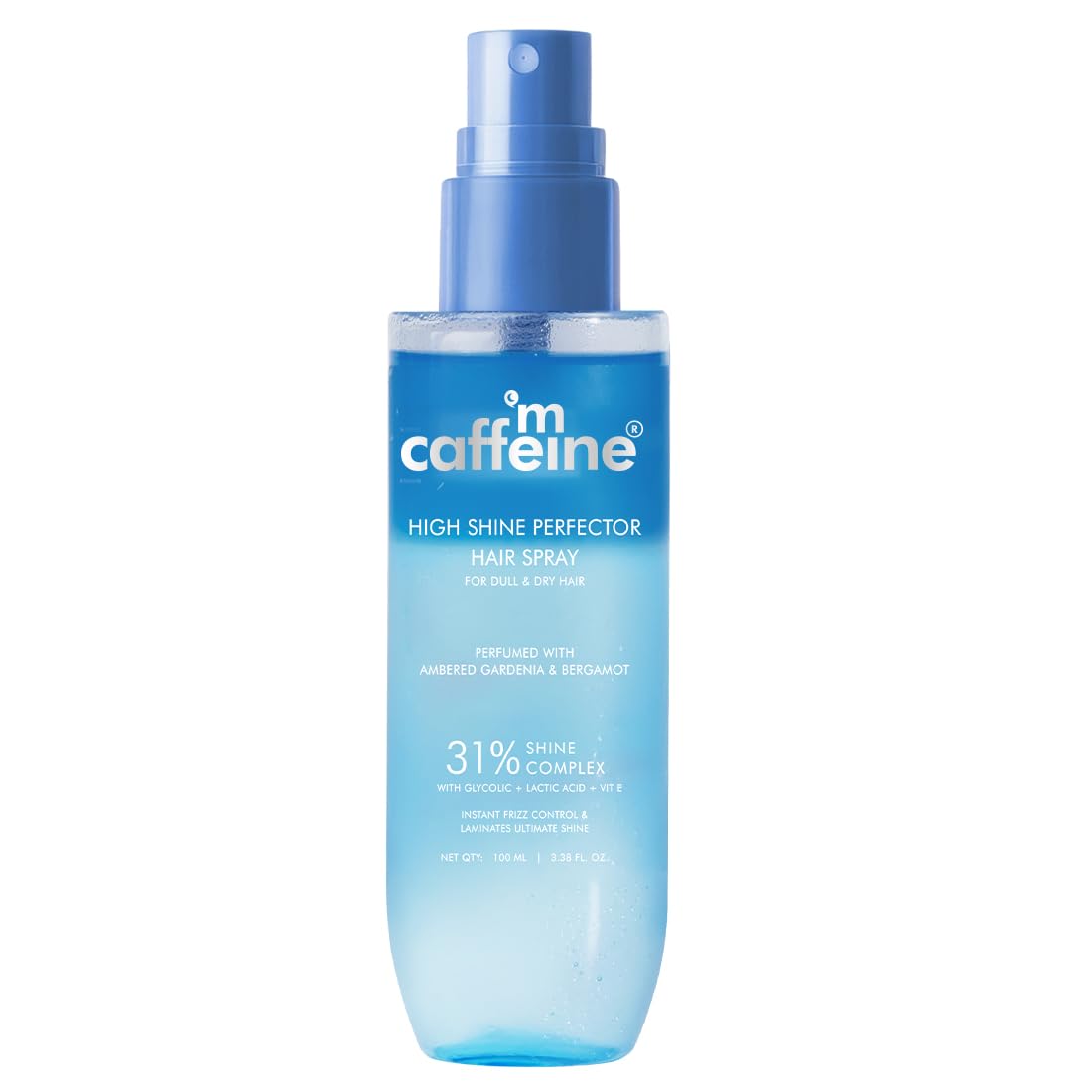 mCaffeine Anti-Frizz Perfume Hair Spray For Instant Gloss| 31% Shine Complex with Glycolic Acid | Adds Shine, Heat & Humidity Protection, Lightweight Formula| L