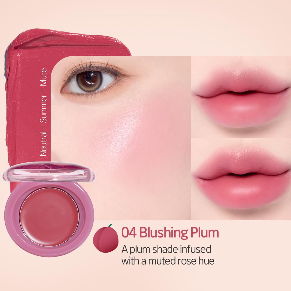 Etude Fruity Lip & Cheek Blur Balm| Cream blush, Soft Melting Texture| Highly pigmented Korean Tint| Cute Puff applicator|Korean Makeup- 04 Blushing Plum 2.3g