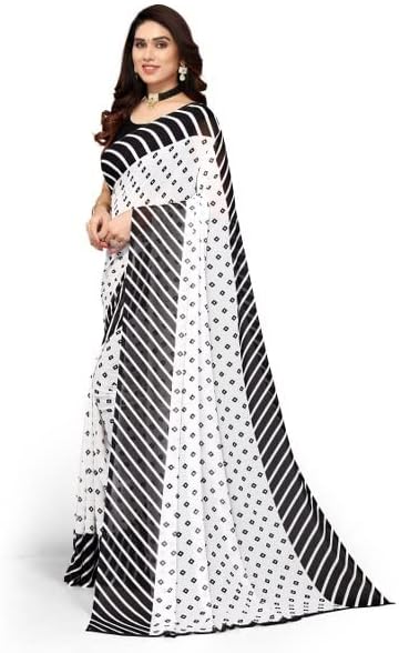 Yashika Ladies Georgette Print Saree with Blouse Black One Size