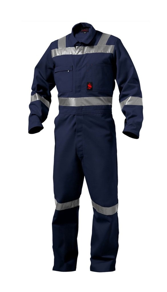 SSB Boiler Suit Coveralls for Mens - 100% Cotton with Reflective Tape | Coverall Safety Suit, Full Sleeves, 7 Utility Pockets, Elastic Waist, Retardant Industri