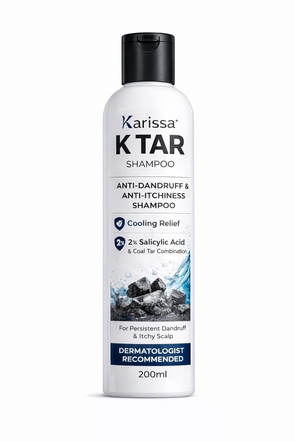 Karissa K TAR Anti Dandruff Shampoo with 2% Salicylic Acid & Coal Tar | Reduces Dandruff, Itchy Scalp & Flakes | Deep Scalp Cleansing & Oil Control | Cooling Re