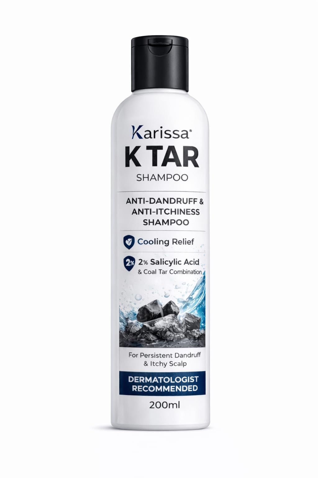 Karissa K TAR Anti Dandruff Shampoo with 2% Salicylic Acid & Coal Tar | Reduces Dandruff, Itchy Scalp & Flakes | Deep Scalp Cleansing & Oil Control | Cooling Re