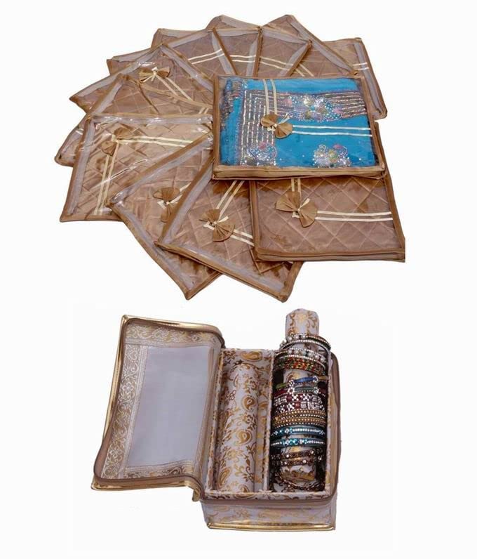 Wedding Special Combo, 12 pcs of Satin Bow Saree Cover, 2 Rod Bangle Box in Brocade
