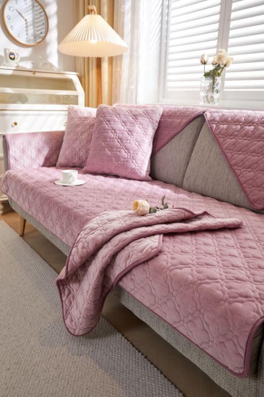 HOMETHREADS Innovative Premium Velvet Sofa Cover Mat with PVC Backing for Non-Slip Comfort | (Pink_Clubs, 1 Seater | 70x70cm) Pink_Club 1 Seater | 70x70cm