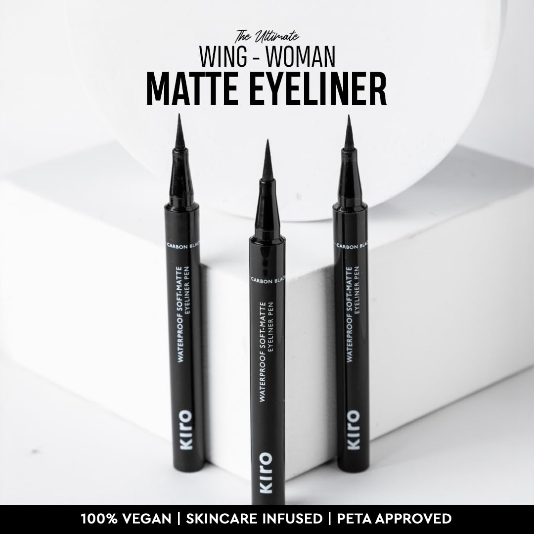 Kiro Waterproof Soft-Matte Eyeliner Pen, Carbon Black, 1.1 ml, Smudgeproof Eye liner, Matte Pen Eyeliner, Vegan, No Parabens, Liquid Eye Pen, 24 Hour Stay On, Non Toxic Liner for Eye