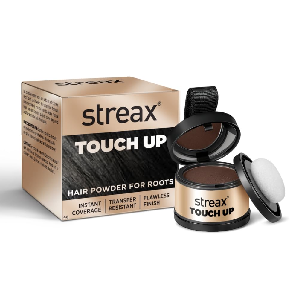 Streax Hair Root Touch Up for Grey Hair, Black – 4gm | Hair Cover Up Powder I Covers Grey Hair & Bald Patches | Instant Hair Colour Touch Up, Beard touch up for