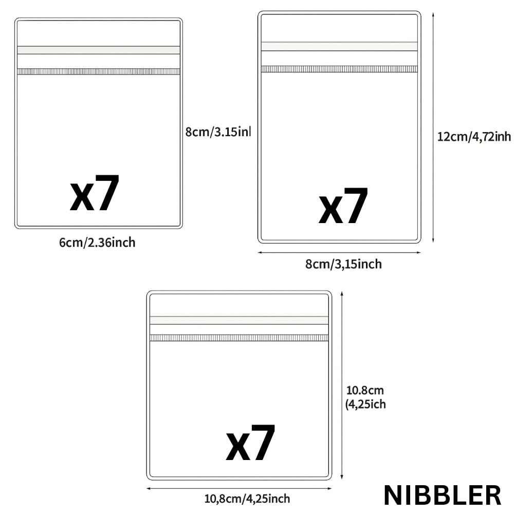 Nibbler 21 Pcs (3 Sizes) Jewellery Organiser Storage Pouches Clear Zip Lock Cover for Rings, Earrings, Necklace, Transparent, Polyvinyl Chloride PVC (21 Mix)