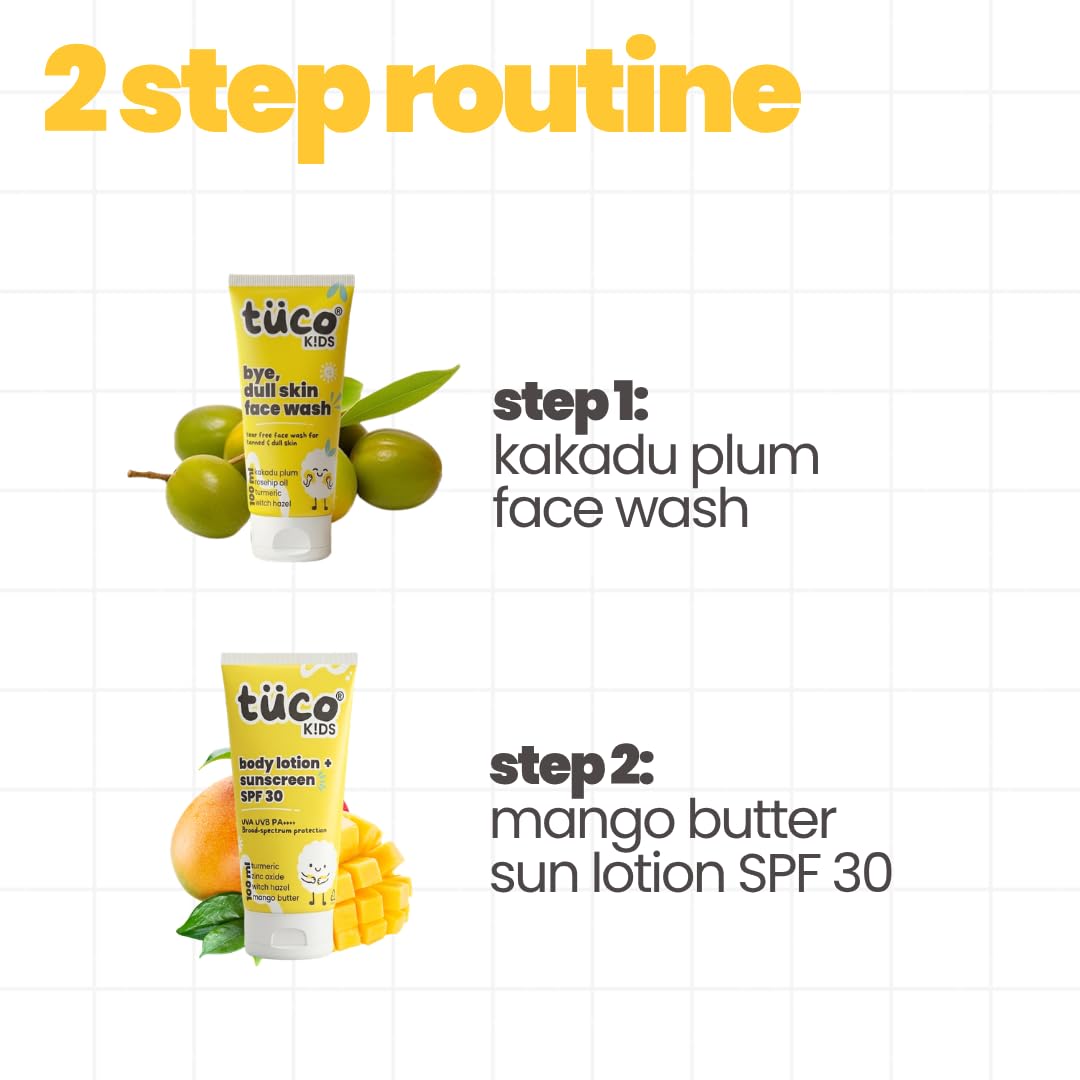 Tuco Kids Combo Pack, Face Wash 100ml + SPF 30 Sunscreen Lotion 100g 100 g (Pack of 2) Facewash+Lotion