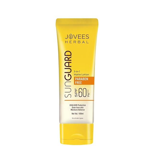 Jovees Herbal Sun Guard Lotion SPF 60 PA++++ | 3 in 1 Matte Lotion | Daily Use, UVA/UVB Protection, Moisture Balance, Even Tone Skin | Boot star 4 Rating | For