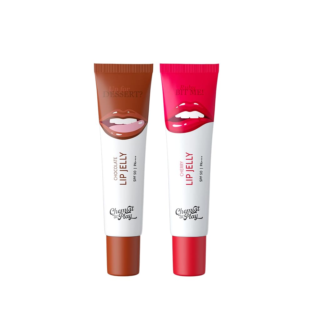Chemist At Play Cherry & Chocolate Tinted Lip Balm Combo | 24 Hour Moisturization, SPF 50, 2% Kojic Acid | 10g + 10g