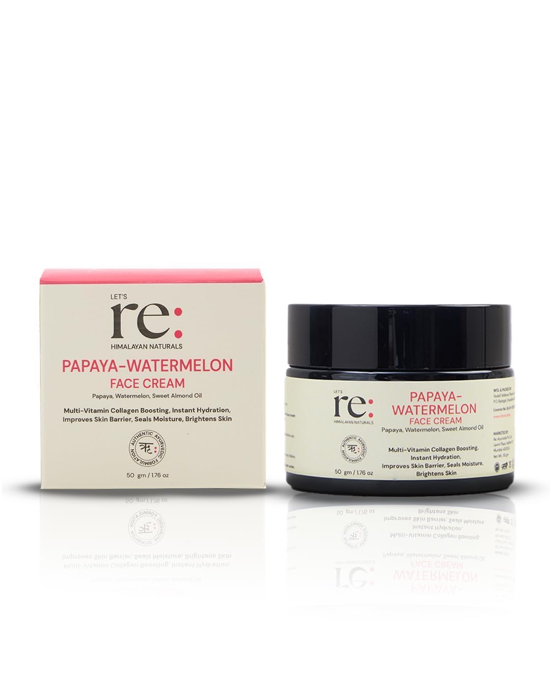 Let's re: Ayurvedic Papaya Watermelon Face Cream for Hydration & Glow | Daily Moisturizer with Sweet Almond Oil | Light Texture, Moisture Lock & Smooth Skin Bar