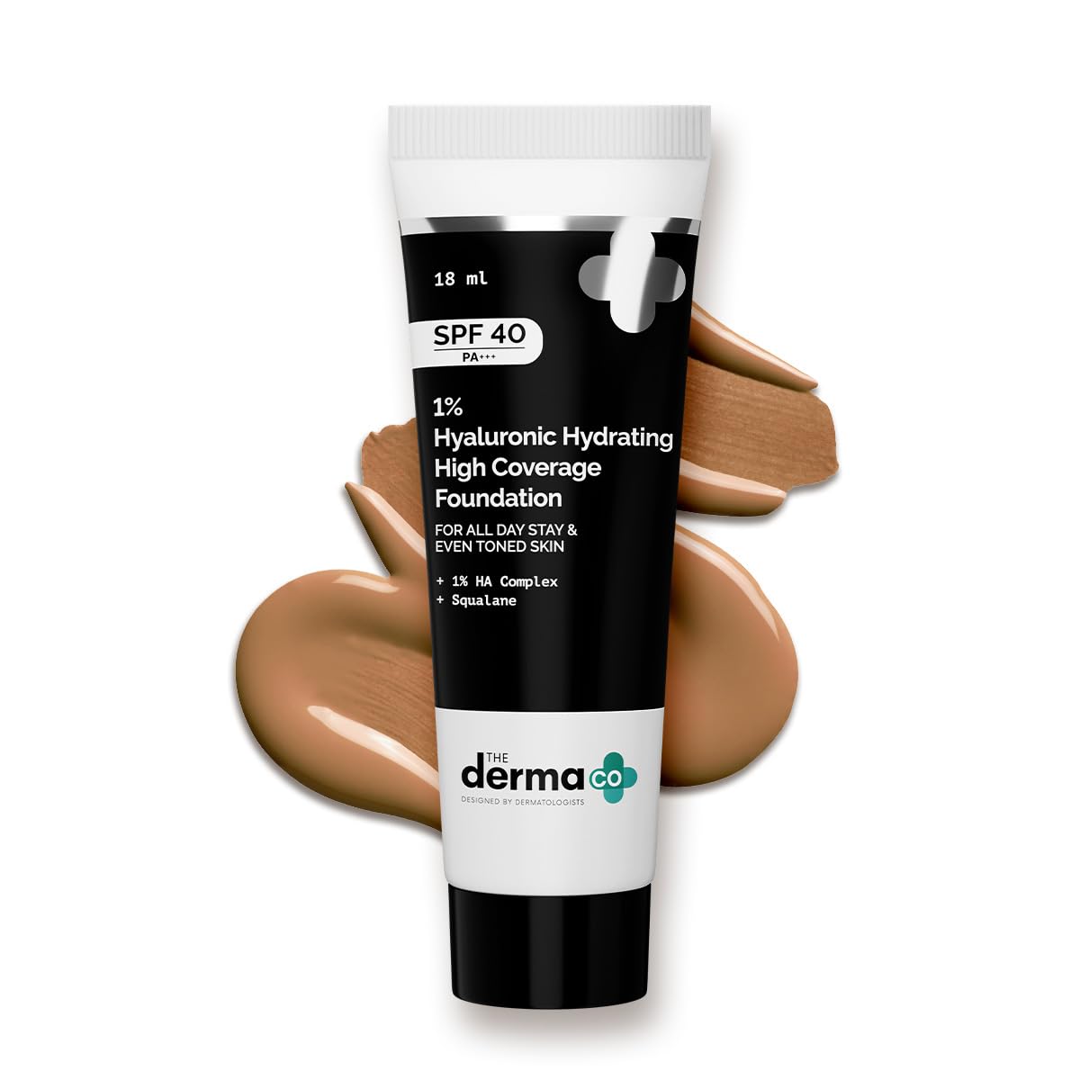 The Derma Co . 1% Hyaluronic Hydrating High Coverage Luminous Foundation Cream With Spf 40 Pa+++ For 12 Hour Long Stay 12 Hour Oil Control For All Skin Types & Even Skin 18Ml(01 Ivory, 18Ml), 1 Count