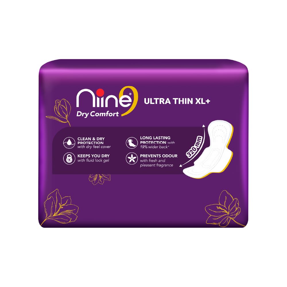 NIINE Dry Comfort Ultra Thin XL+ Sanitary Napkins for Heavy Flow (Pack of 3) 150 Pads with Free Biodegradable disposable bags XXL 150