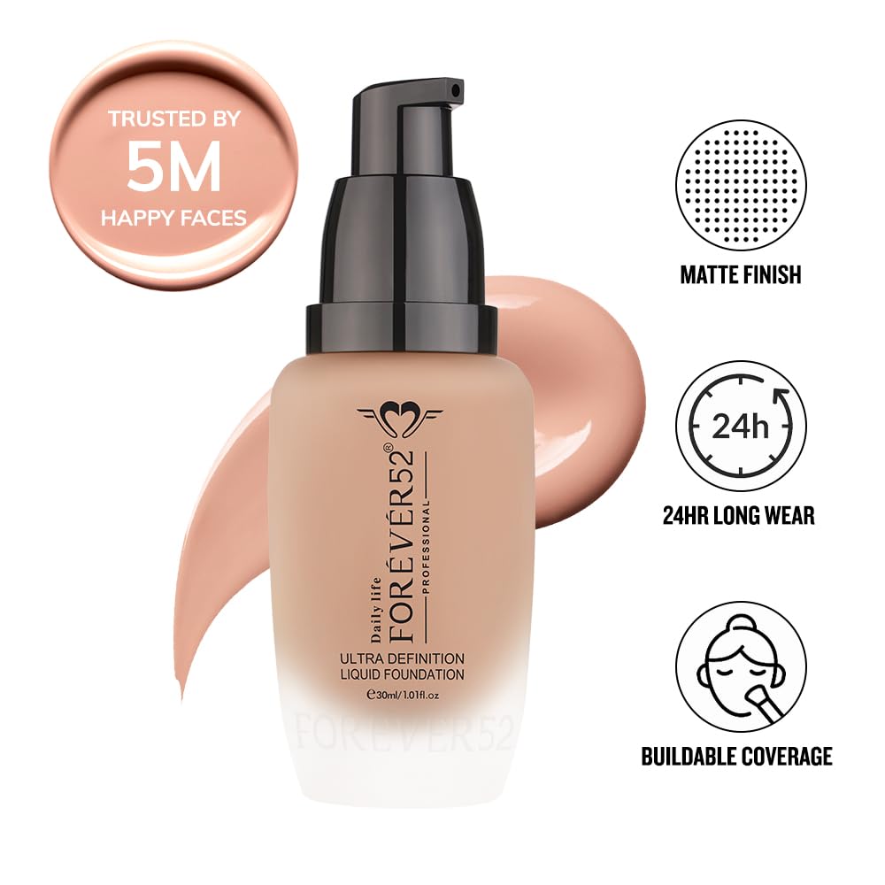Daily Life Forever52 Ultra Definition Liquid Foundation|24H Wear, Medium to Full Coverage, Long Lasting, Anti-Aging, Satin Finish| All skin types - Chocolate Mousse (FLF008) 30ml