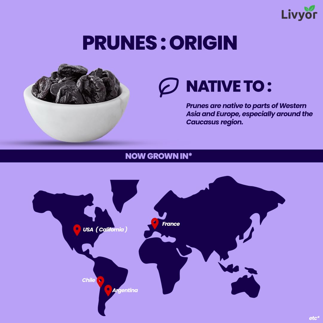 Livyor Premium Pitted Prunes for eating - 1kg | Healthy Snack | Seedless | Dried Plums | Source of Fibre | High in Vitamins | Rich in Pottasium | Pack of 1