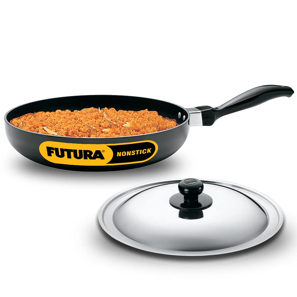 Hawkins Futura 24 cm Frying Pan, Non Stick Fry Pan with Stainless Steel, Rounded Side Frypan for Easy Stirring, Black (NF24RS) 24 cm Black