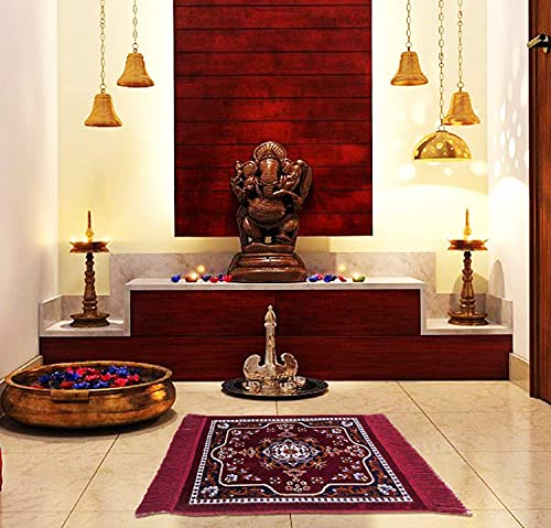 Rug | Velvet Pooja Asan for Sitting | Asan for god Idols | aasan for mandir | Pooja Mat | Asan for Puja Meditation Sitting, size-24x24 Inch, Pack of 2