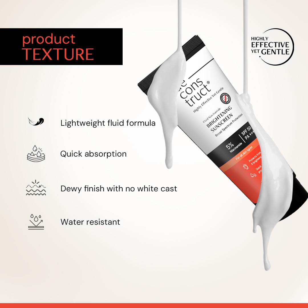 Deconstruct Fluid Brightening Sunscreen SPF 50+ PA++++ |Sunscreen with Niacinamide| Brightens Skin | Dewy finish| Gives glow| Lightweight, Quick absorb |For dry