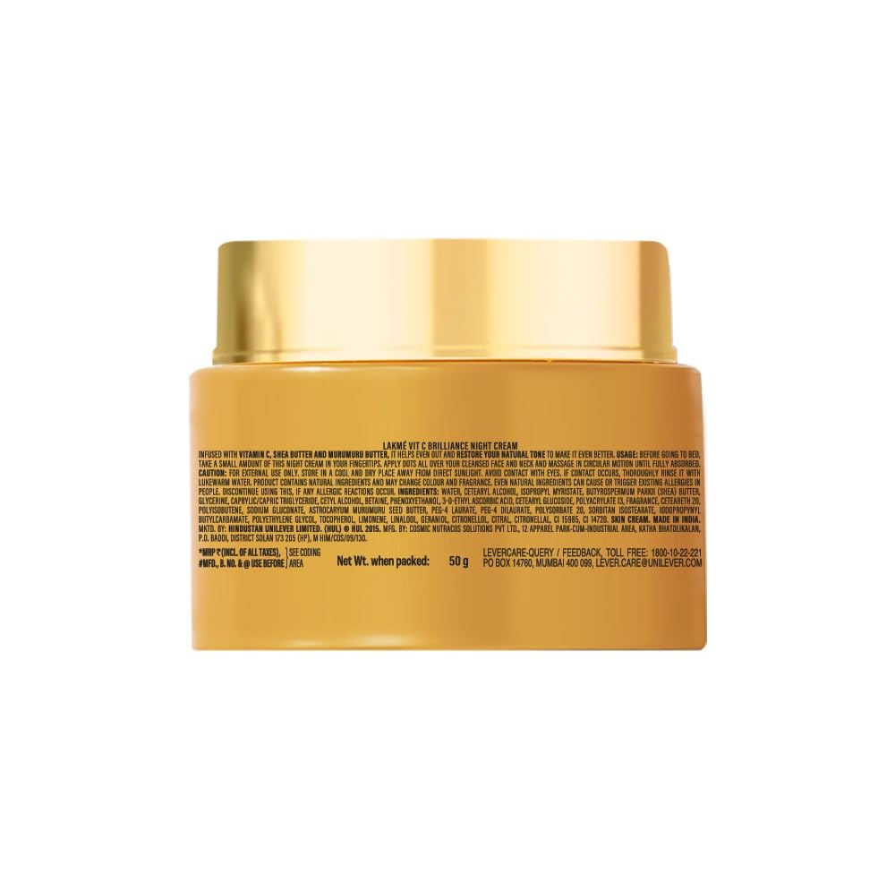 Lakme Vitamin C Brilliance Night Cream with Vitamin C 50G, healthy, glowing skin 50 g (Pack of 1)
