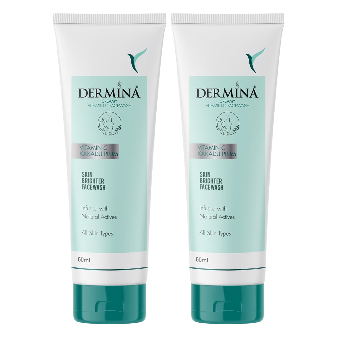 DERMINA Creamy Vitamin C Face Wash with Kakadu Plum for Clean & Glowing Skin | Oil Free Skin & Instant Glow | For All Skin Types | Women & Men | Pack of 2 | 60