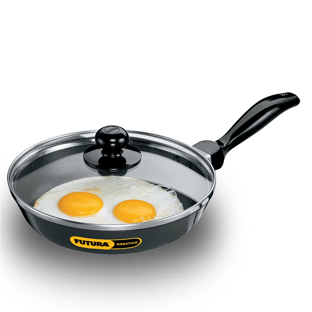 Hawkins Futura 20 cm Frying Pan, Non Stick Fry Pan with Glass Lid, Small Frying Pan, Black (NF20G) 20 cm Glass Lid Non Induction