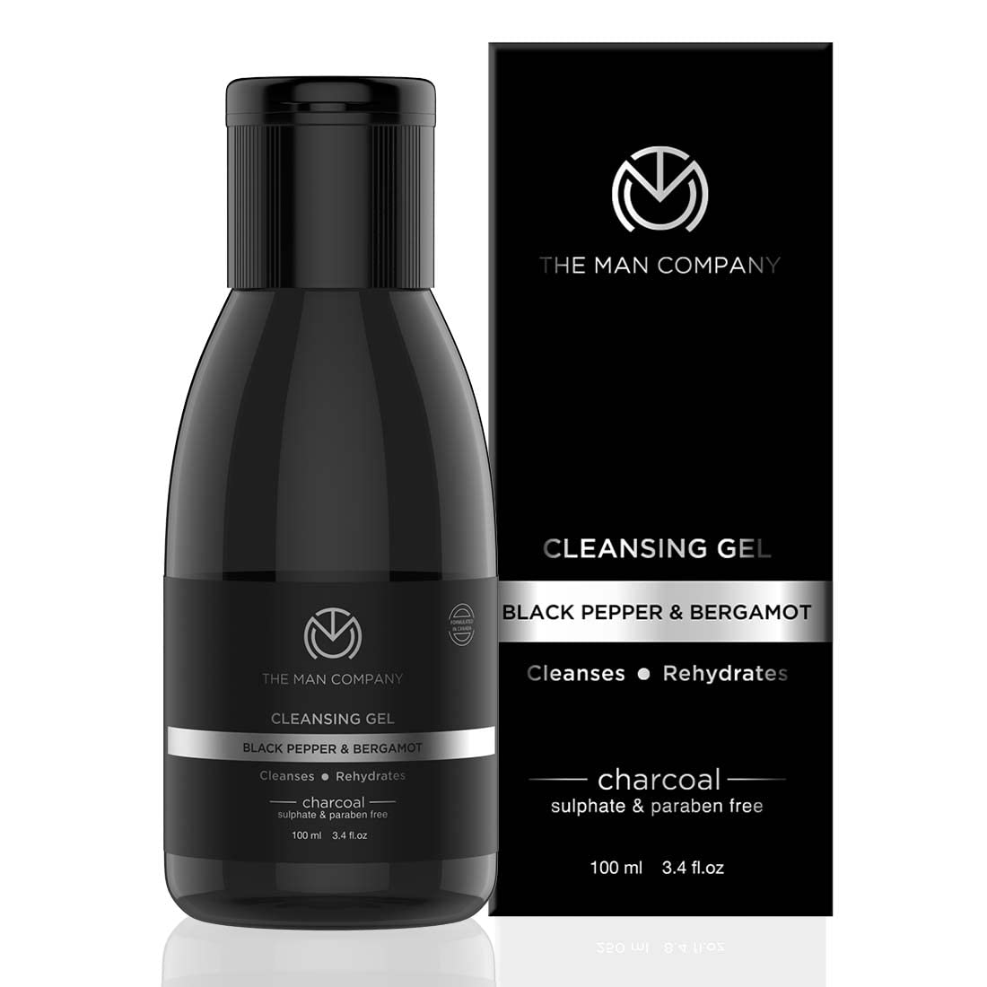 The Man Company Activated Charcoal Tan Removal Cleansing Gel for Oil Control & Glowing Skin | Black Pepper & Bergamot | 100ml