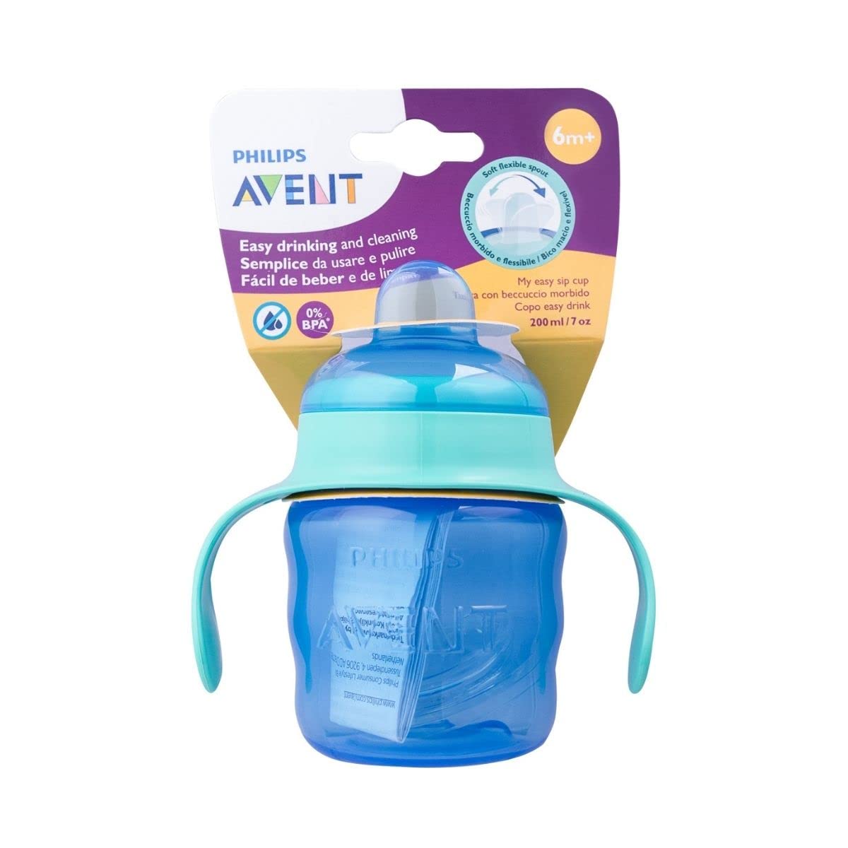 Philips Avent Classic Soft Polypropylene Spout Cup (Green/Blue, 200ml) Multicolor 1 Count (Pack of 1) Blue - 200ml With Handle Spout Cup