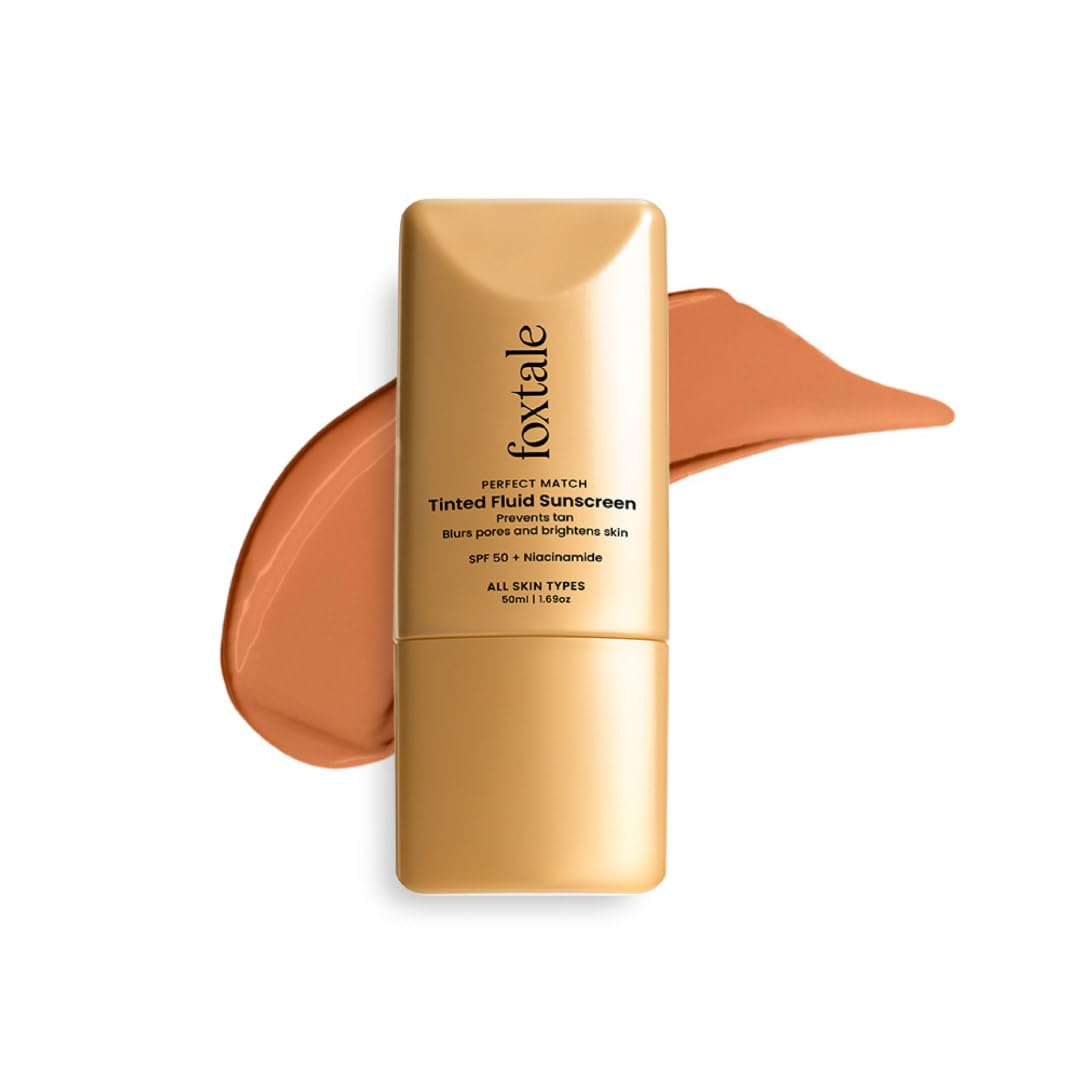 Foxtale SPF 50 PA++++ Tinted Sunscreen, 06 Coco | In-Vivo Tested & UVA/B Protection | Niacinamide & Vitamin E | Daily Wear, Blurs Pores, Evens Tone, Matte Finish, Non-Greasy | All Skin Types | 50ml
