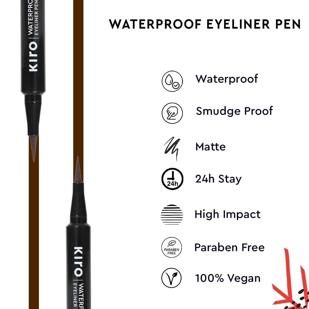 Kiro Waterproof Soft-Matte Eyeliner Pen - Mocha Brown, 1.1 ml | Smudgeproof, Matte, Vegan, No Parabens, Liquid Eye Pen | 24 Hour Stay On, Non-Toxic
