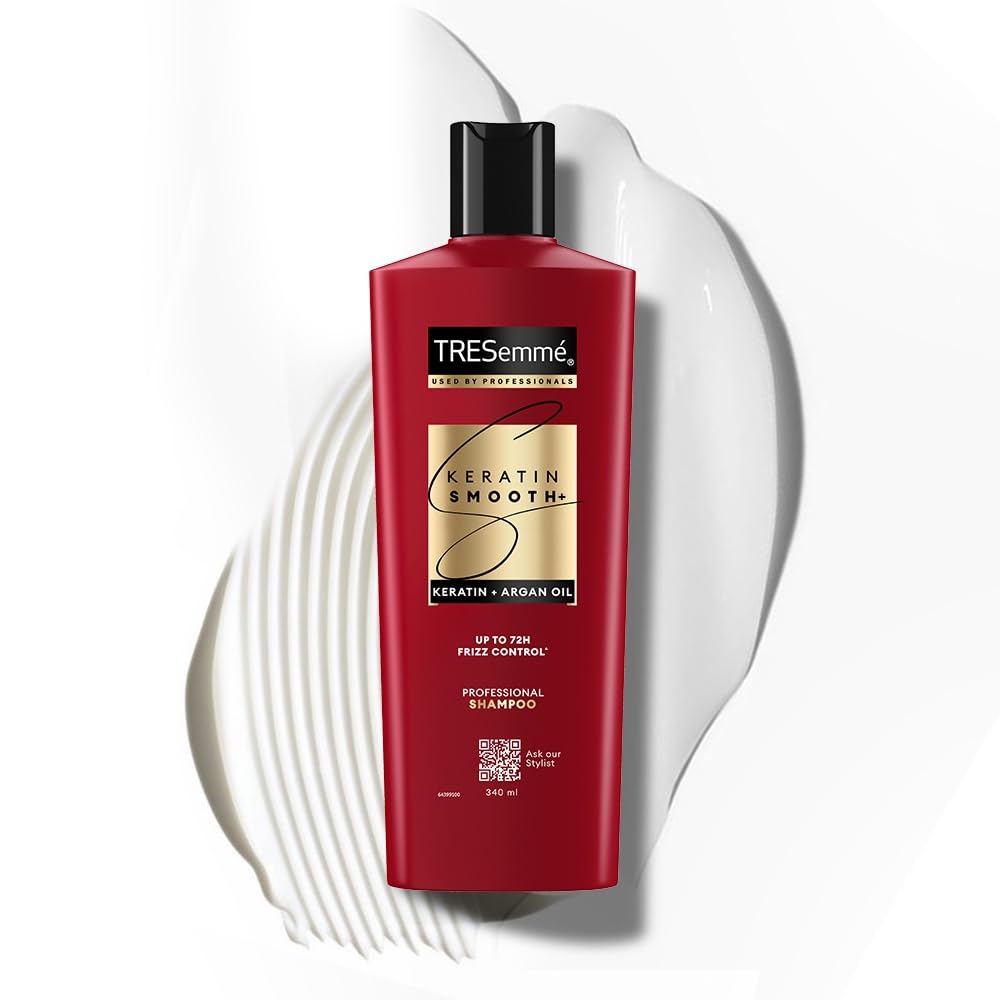 TRESemmé Keratin Smooth Shampoo 340 ML | 72H Frizz Control with Keratin Protein & Argan Oil | Paraben Free Smoothening Shampoo for Dry & Frizzy Hair 340 ml (Pac