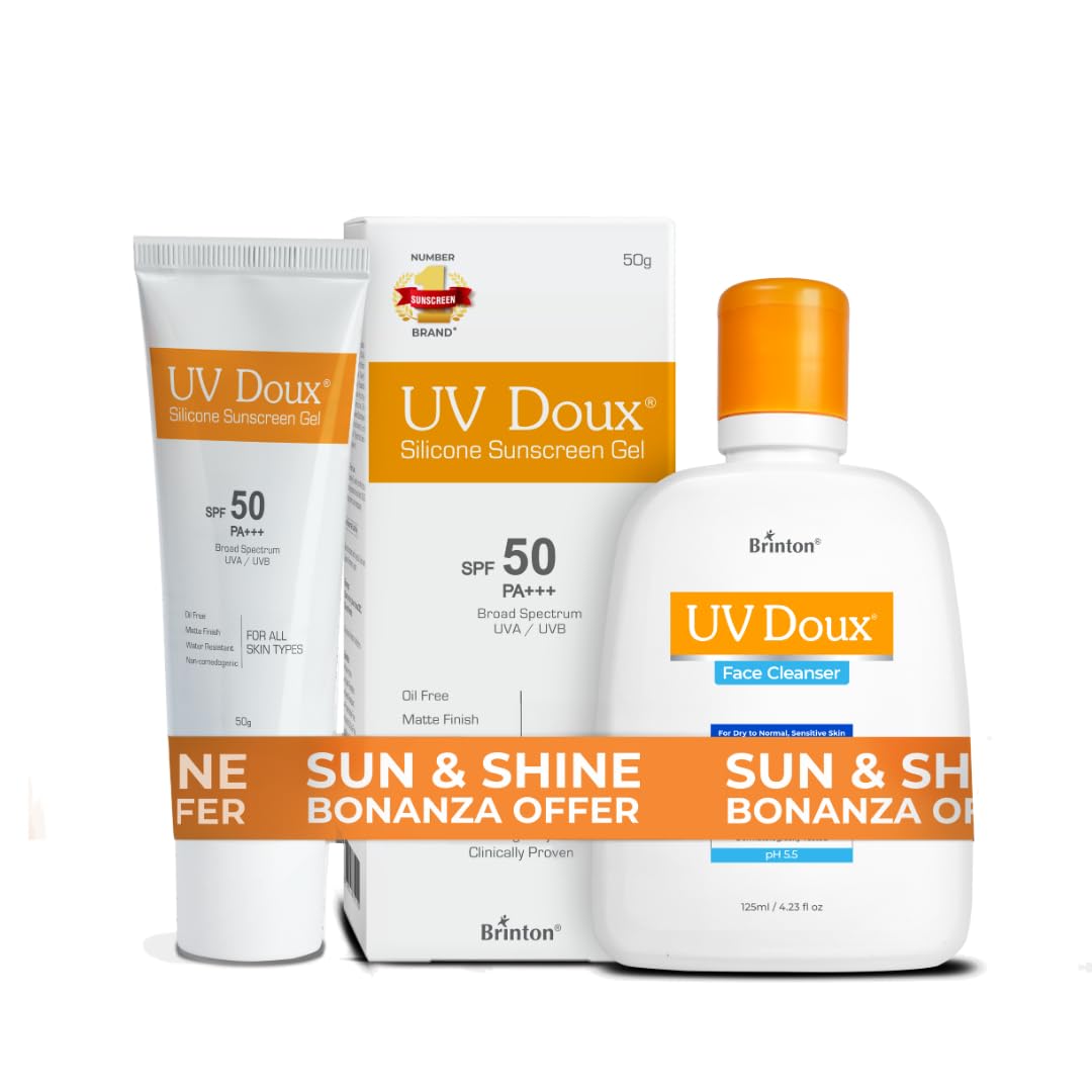 UV Doux Silicone Sunscreen Gel SPF50 PA+++ 50gm & UV Doux Face Cleanser 125ml Combo | Ultimate Skincare Duo for Sun Protection & Deep Cleansing | Non-Greasy, De