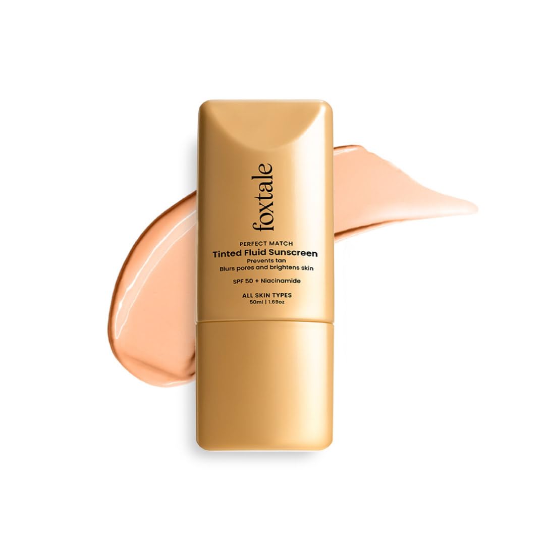 Foxtale SPF 50 PA++++ Tinted Sunscreen, 03 Caramel | In-Vivo Tested & UVA/B Protection | Niacinamide & Vitamin E | Daily Wear, Blurs Pores, Evens Tone, Matte Finish, Non-Greasy | All Skin Types | 50ml